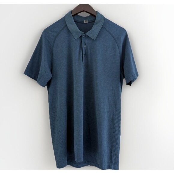Lululemon Metal Vent Tech Polo Shirt Mens L Performance Short Sleeve Cobalt Blue - Picture 1 of 16